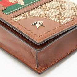 Gucci Brown/Beige Canvas and Leather Bee Web Wallet on Strap