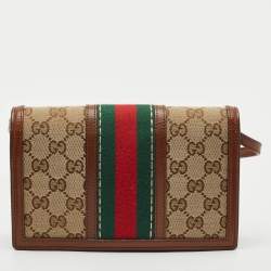 Gucci Brown/Beige Canvas and Leather Bee Web Wallet on Strap