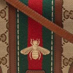 Gucci Brown/Beige Canvas and Leather Bee Web Wallet on Strap
