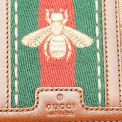 Gucci Brown/Beige Canvas and Leather Bee Web Wallet on Strap