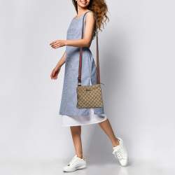 Pre Owned Gucci Beige GG Canvas Web Flat Messenger Bag
