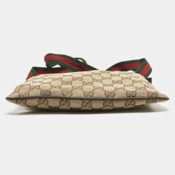 Pre Owned Gucci Beige GG Canvas Web Flat Messenger Bag