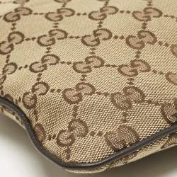 Pre Owned Gucci Beige GG Canvas Web Flat Messenger Bag