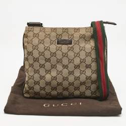 Pre Owned Gucci Beige GG Canvas Web Flat Messenger Bag