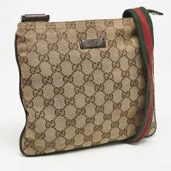 Pre Owned Gucci Beige GG Canvas Web Flat Messenger Bag