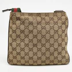 Pre Owned Gucci Beige GG Canvas Web Flat Messenger Bag