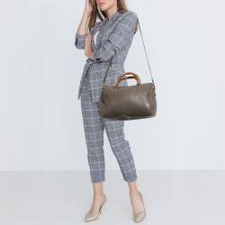 Gucci Taupe Leather Bamboo Duffel Bag