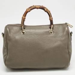 Gucci Taupe Leather Bamboo Duffel Bag