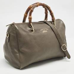 Gucci Taupe Leather Bamboo Duffel Bag