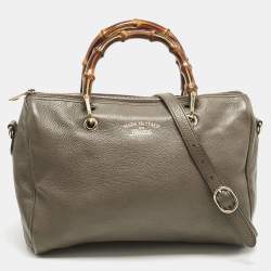 Gucci Taupe Leather Bamboo Duffel Bag