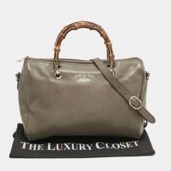 Gucci Taupe Leather Bamboo Duffel Bag