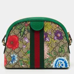 Pre Owned Gucci Multicolor GG Supreme Canvas and Leather Ophidia Flora Dome Bag