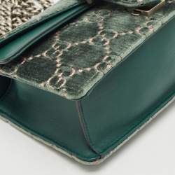 Pre Owned Gucci Green GG Velvet and Leather Small Dionysus Shoulder Bag