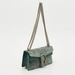 Pre Owned Gucci Green GG Velvet and Leather Small Dionysus Shoulder Bag