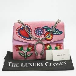 Gucci Pink Suede Medium Patched Embellished Dionysus Shoulder Bag