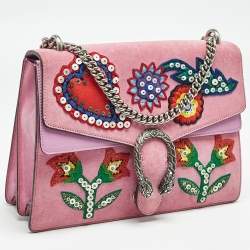 Gucci Pink Suede Medium Patched Embellished Dionysus Shoulder Bag