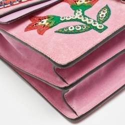 Gucci Pink Suede Medium Patched Embellished Dionysus Shoulder Bag