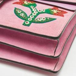 Gucci Pink Suede Medium Patched Embellished Dionysus Shoulder Bag