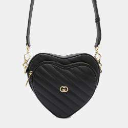 Gucci Black Leather Interlocking G Heart Shoulder Bag