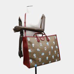 Gucci Brown and Red Mini GG Supreme Canvas and Leather Doraemon Tote Bag