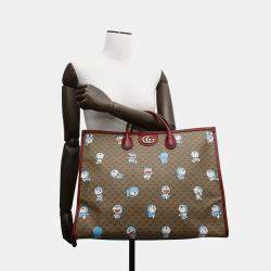 Gucci Brown and Red Mini GG Supreme Canvas and Leather Doraemon Tote Bag