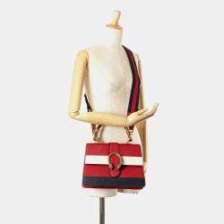 Gucci Navy Blue Red Medium Leather Bamboo Dionysus Web Satchel