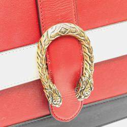 Gucci Navy Blue Red Medium Leather Bamboo Dionysus Web Satchel