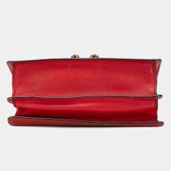 Gucci Navy Blue Red Medium Leather Bamboo Dionysus Web Satchel