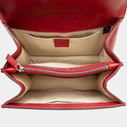 Gucci Navy Blue Red Medium Leather Bamboo Dionysus Web Satchel