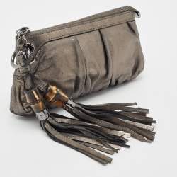 Gucci Metallic Leather Bamboo Tassel Pouch