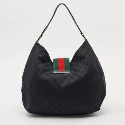 Gucci Black GG Canvas Medium New Ladies Web Hobo