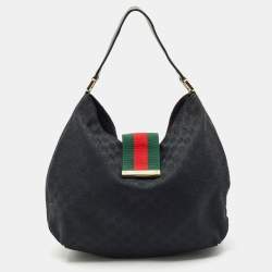 Gucci Black GG Canvas Medium New Ladies Web Hobo