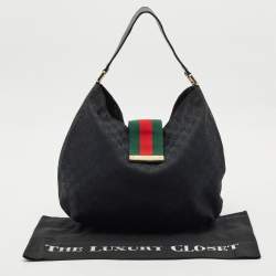 Gucci Black GG Canvas Medium New Ladies Web Hobo