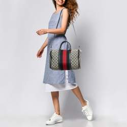 Gucci Navy Blue GG Canvas and Leather Medium Vintage Web Boston Bag