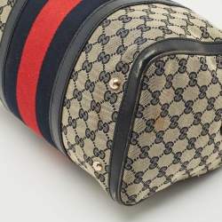 Gucci Navy Blue GG Canvas and Leather Medium Vintage Web Boston Bag