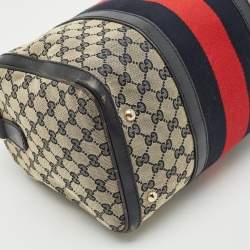 Gucci Navy Blue GG Canvas and Leather Medium Vintage Web Boston Bag