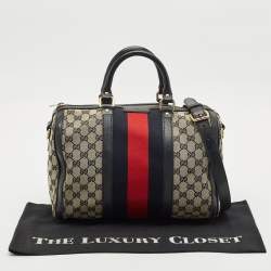 Gucci Navy Blue GG Canvas and Leather Medium Vintage Web Boston Bag