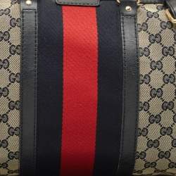 Gucci Navy Blue GG Canvas and Leather Medium Vintage Web Boston Bag