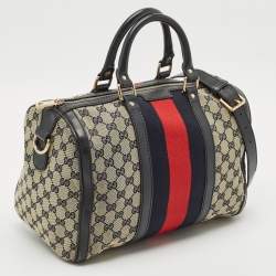 Gucci Navy Blue GG Canvas and Leather Medium Vintage Web Boston Bag