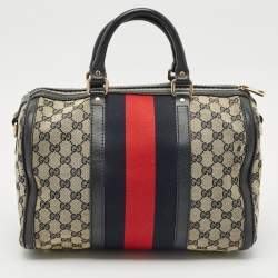 Gucci Navy Blue GG Canvas and Leather Medium Vintage Web Boston Bag