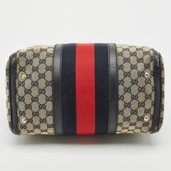 Gucci Navy Blue GG Canvas and Leather Medium Vintage Web Boston Bag