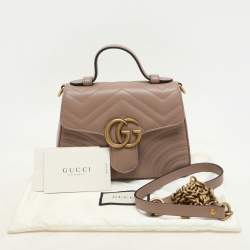 Gucci Beige Matelasse Leather Mini GG Marmont Top Handle Bag