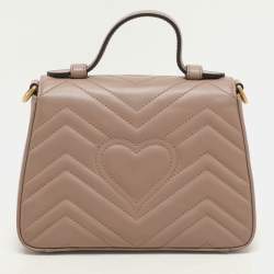 Gucci Beige Matelasse Leather Mini GG Marmont Top Handle Bag