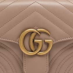 Gucci Beige Matelasse Leather Mini GG Marmont Top Handle Bag