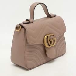 Gucci Beige Matelasse Leather Mini GG Marmont Top Handle Bag