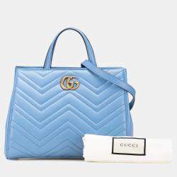 Gucci Blue Leather GG Marmont Matelasse Small Satchel