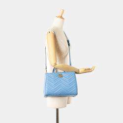 Gucci Blue Leather GG Marmont Matelasse Small Satchel