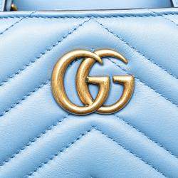 Gucci Blue Leather GG Marmont Matelasse Small Satchel