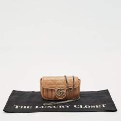 Gucci Beige Matelassé Leather Super Mini Aria GG Marmont Shoulder Bag