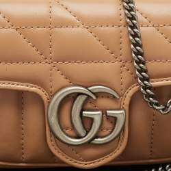 Gucci Beige Matelassé Leather Super Mini Aria GG Marmont Shoulder Bag